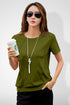 Women Olive Round Neck Half Sleeves T-Shirt